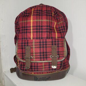 DR MARTENS Air Wair Red Tartan Plaid Backpack Brown Vegan Leather Outside Pocket